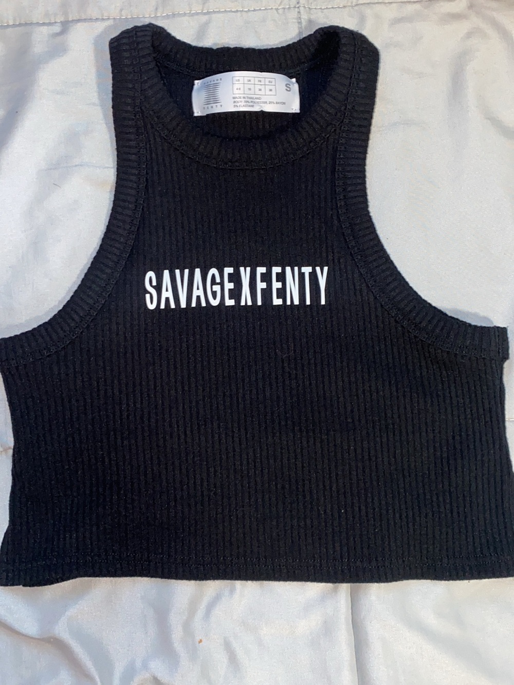 Savage X Fenty Black Ribbed Logo Cropped Tank
